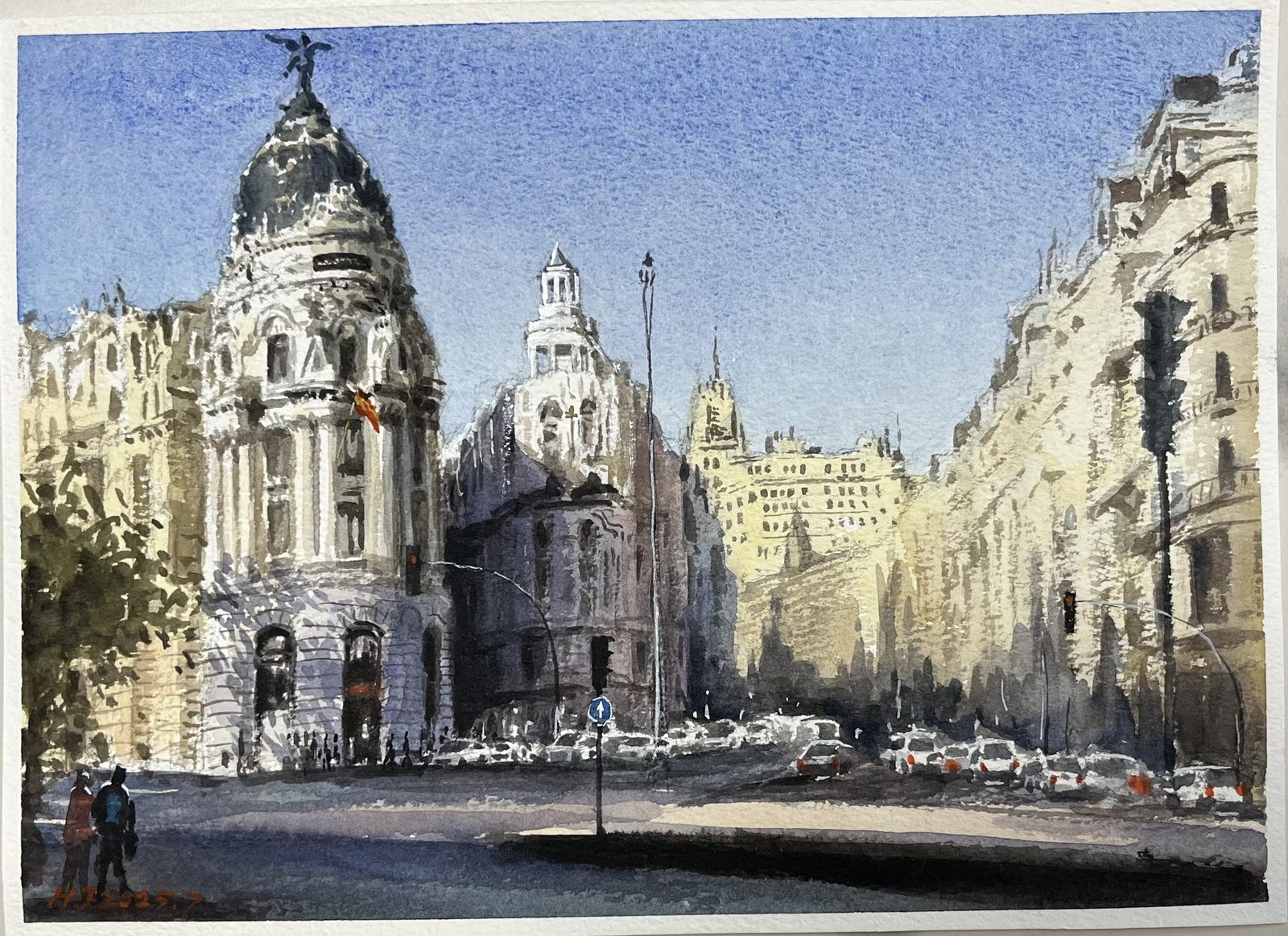 Watercolor of the Metropolis building on Gran Via in Madrid